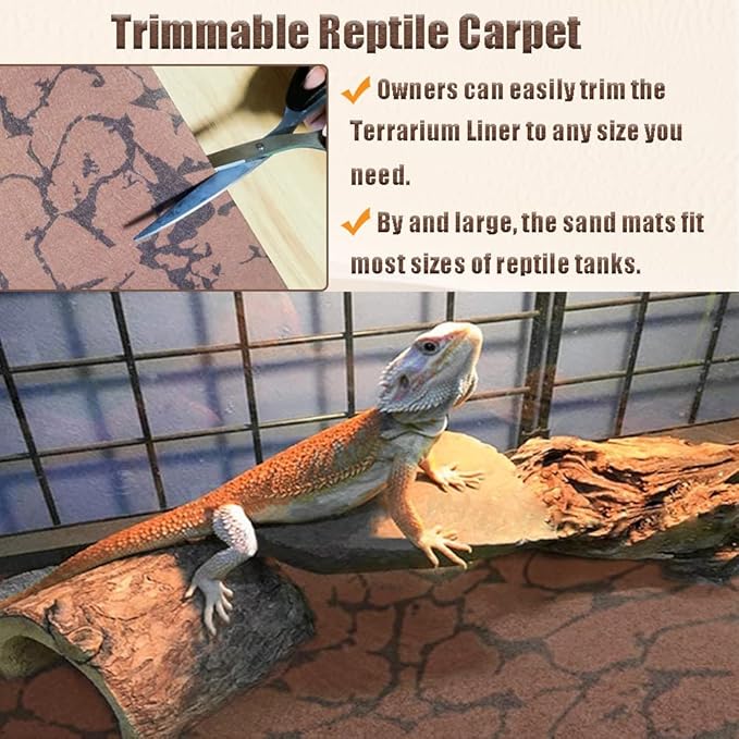 Tfwadmx Reptile Carpet Sand Mat for Bearded Dragon Terrarium Substrate Liner Brown Reversible Lizard Bedding Mats for Cage Leopard Gecko Tortoise Turtle Snake Chameleon with Tweezer 20"x 39"(2 Pcs)