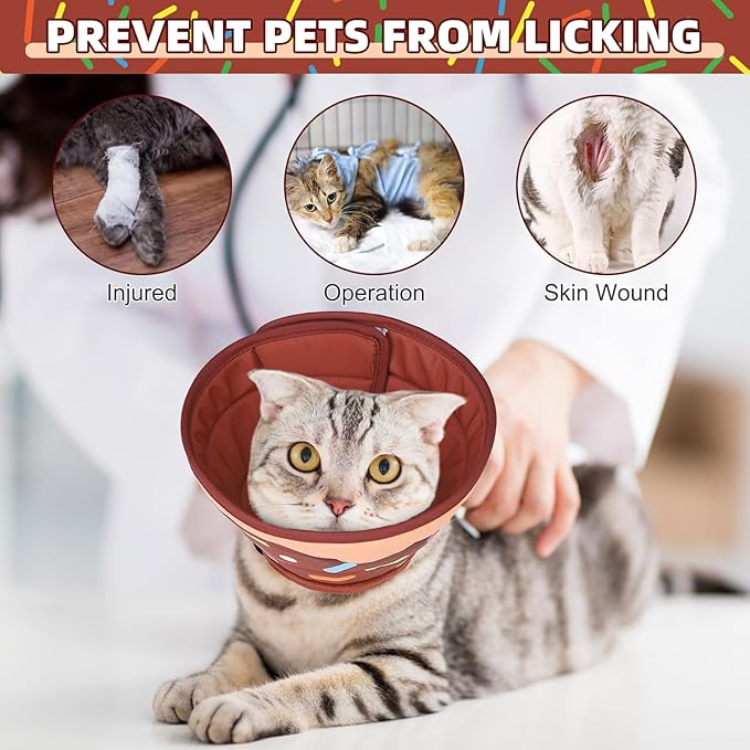 KOOLTAIL Cat Cone Collar Soft, Adjustable Cat Cones to Stop Licking, Foldable Donut Water Resistant Pet Recovery Neck E Collars After Surgery, Kitten Elizabethan Collar for Small to Large Cats,Brown M