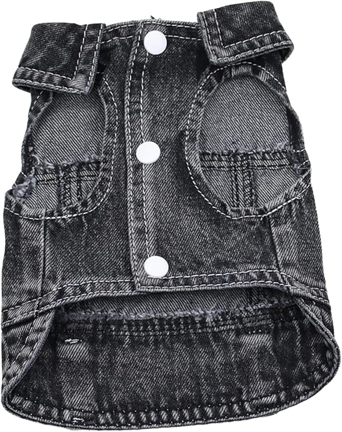 Puppy Clothes for Small Dogs Boy,Classic Western Denim Dog Coat,Dog Jeans Jacket with Leash D-Ring,Pet Cat Costumes,Cooling Harness Vest for Walking (Black, X-Large)