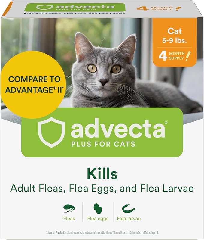 Plus Flea Prevention For Cats, Cat and Kitten Treatment & Control, Small and Large, Fast Acting Waterproof Topical Drops, 4 Month Supply