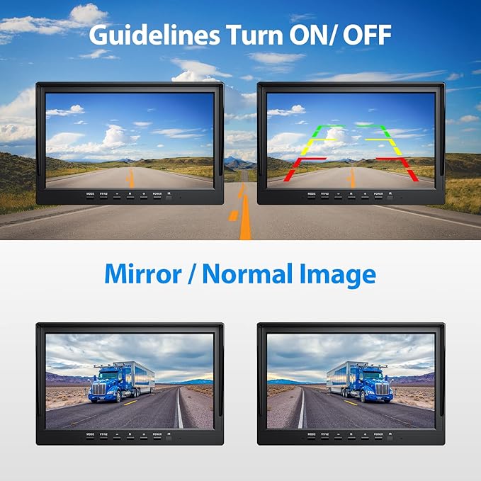 10" HD Backup Camera System Kit, Loop Recording Large Monitor with Wired Rear View Camera, IR Night Vision Waterproof Camera with Safe Parking Lines for Bus, Semi-Truck, Trailer, RV, BY104A