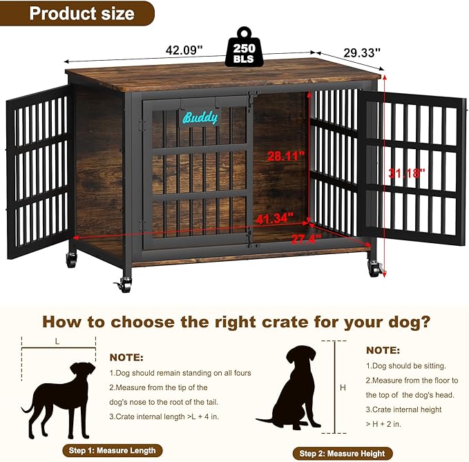 EasyCom 42"/41"/33" Dog Crate Furniture with Name Tag, XL Heavy Duty Dog Kennel Indoor for Large and Medium Dogs, Double-Doors Sturdy Dog Cage for Anxiety Dog, Decorate House as TV Stand