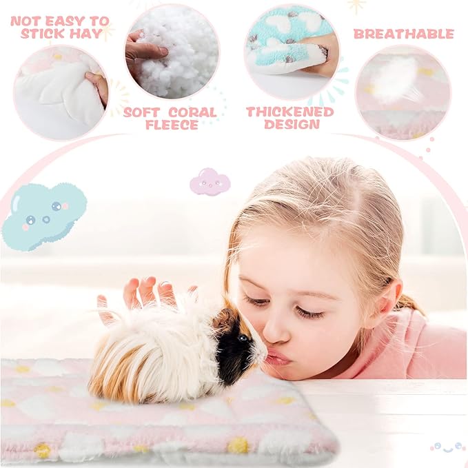 Yulejo 6 Pieces Guinea Pig Bed Plush Hamster Mat Bunny Bed Small Animal Sleeping Bedding Pads with Cleaning Dustpan Brush for Chinchilla Squirrel Hedgehog Small Animals (Vivid Color, Heart)