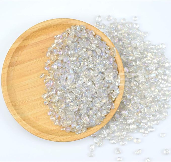 1Lb/460g Irregular Sea Glass Stones Artificial Crystal Gem Pebbles for Aquarium/Turtle Tank/Terrarium/Flowerpot/Vase Landscape Ornament Decoration, Hyun White