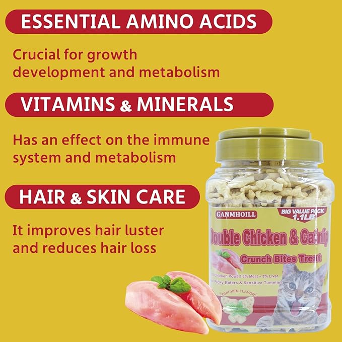 1.1lb / 500g Cat Grass Treats for Indoor Cats - 17.6 oz Natural Chicken Flavor, Healthy Snacks for All Life Stages, Crunchy Training Biscuits with Dental Care & Hairball Control