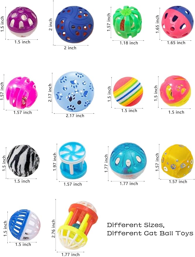 10-Pack Cat Toy Balls with Bells for Kittens and Cats of All Breeds (1.5'' - 2.2'', Cat Toys Deluxe Pack)