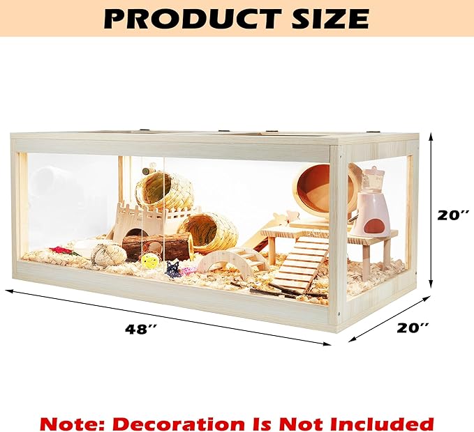 Hamster Habitat Chewproof, Mice and Rat Habitat with Transparent Sides, Hamster Cage with Openable Mesh Top, Solid Built with Lock Design (48" L x 20" W x 20" H)