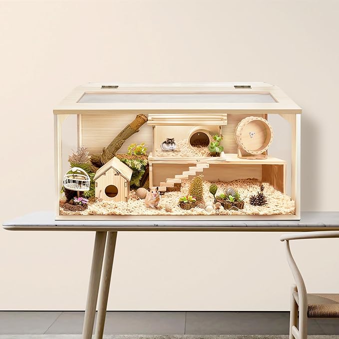 Hamster Cage Chew Proof, Mice and Rat Habitat Openable Top with Acrylic Sheets, Hamster Habitat Solid Built (32”L x 16" W x 16" H)