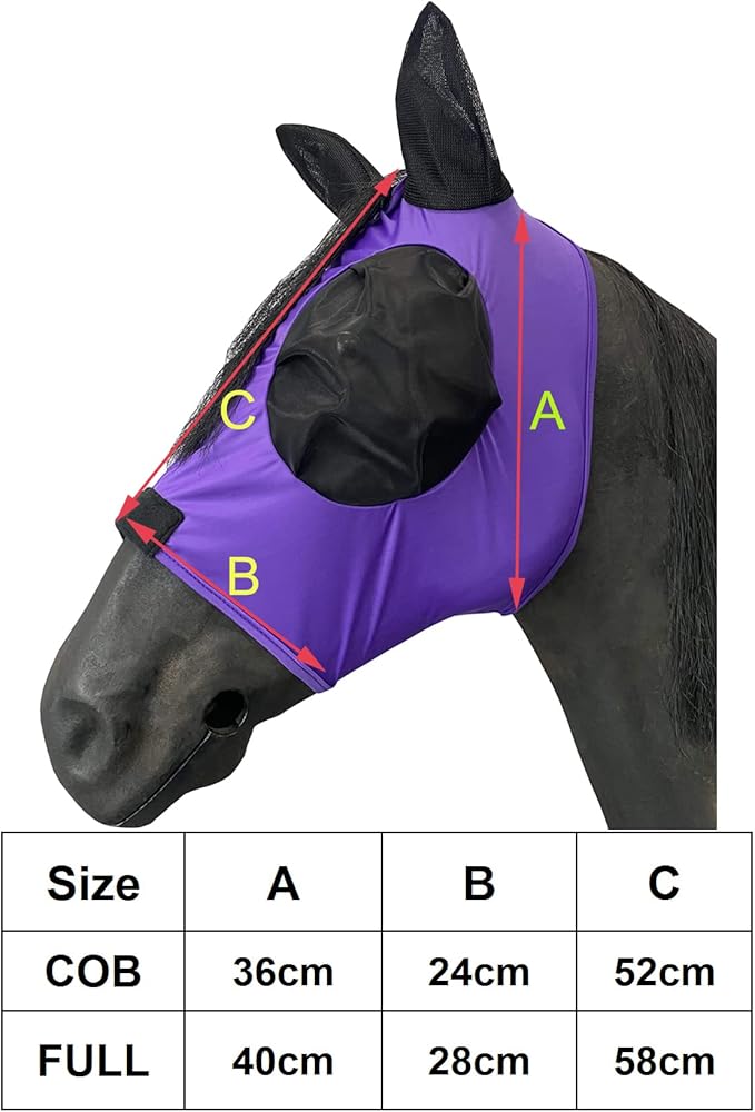 Horse Mesh Fly Mask with Ears, Soft Lycra Mesh Mask Anti-UV with Ears Violet, Cob