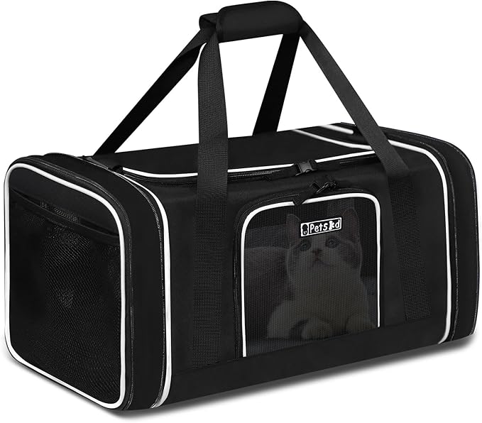 Petskd Length-Expandable Pet Carrier 18x11x11 Inches Delta American United Airline Approved, Soft Pet Travel Carrier for Small Cats Dogs with Zipper Locks and Anti-Scratch Mesh(Black)