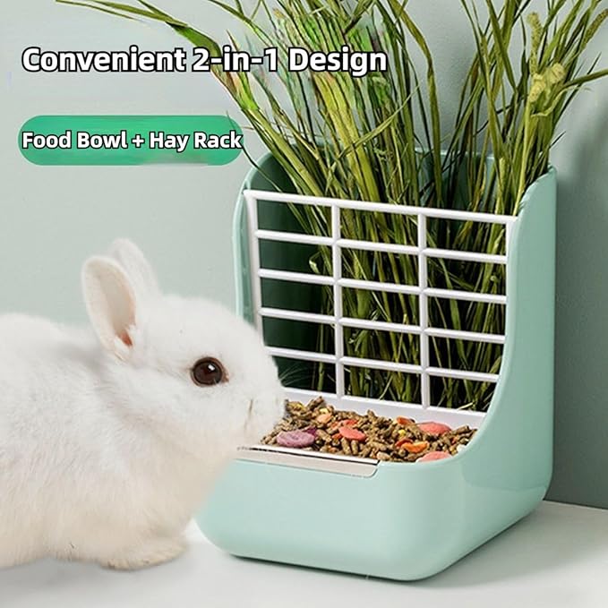 2 in 1 Food Hay Feeder for Guinea Pig, Rabbit Feeder, Indoor Hay Feeder for Guinea Pig, Rabbit, Chinchilla, Feed Bowls Use for Grass & Food (Yellow)