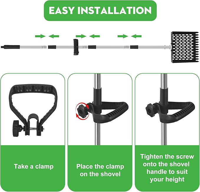 2-in-1 Chicken Poop Scooper & Rake - Adjustable Chicken Coop Scoop with Handle(39、53、67 in),Stainless Steel Shovel Head- Litter Scooper Sand & Sifting Shovel for Chicken Coops
