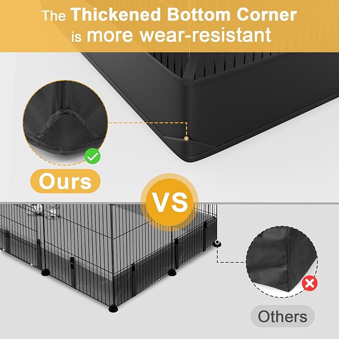 Tresbro Guinea Pig Cage with Top Cover & 12 Panels, Triple Fixing Measures Small Animal Playpen with Waterproof PVC Liner & One-Motion Hooks, 48 x 24 x 16 C&C Grids Cage for Bunny, Hedgehog, Hamster