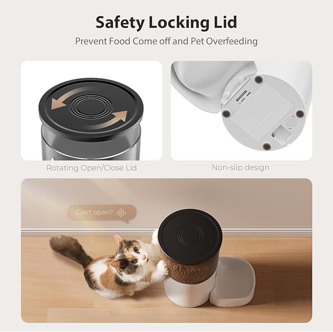 Automatic Cat Feeder, 5L Pet Dry Food Dispenser with Timed Programmable Portion Control, Dual Power, With Desiccant Bag, Easy Set Up, 10 Meals Per Day for Cats and Puppies(Remote Not Supported)