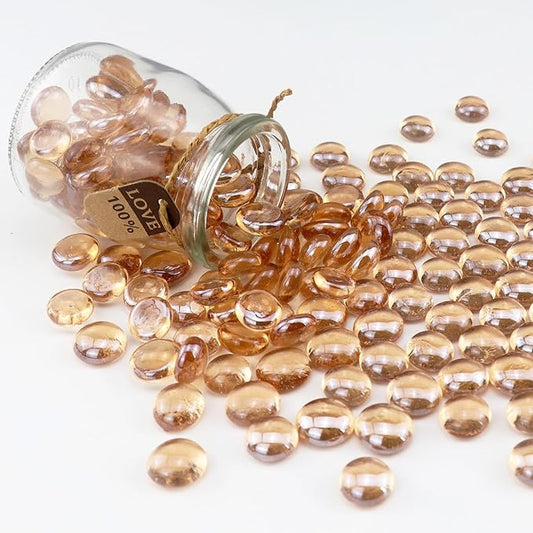 2.16LB Glass Beads Vase Filler Aquarium Gravel Decor Flat Glass Marbles Gems Pebbles Fish Tank Rocks Home Decorative Art Craft - Champagne