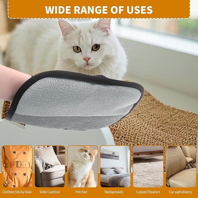 2PCS Electrostatic Pet Grooming Gloves, Reusable Hair Remover for Dog Cat Fur on Clothes Furniture Car Seat/Five Fingers/Black