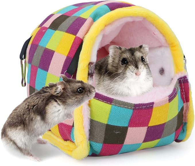 Wontee Hamster Bed Hideout Sugar Glider Hammock Small Animal Warm Bed House for Hamsters Hedgehogs Sugar Glider Gerbils Mice (Medium, Colorful Plaid)