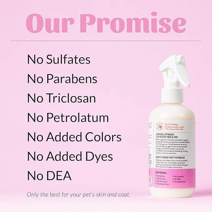 Skout's Honor Pet Detangler Spray - Hydrating & Conditioning with Avocado Oil & Probiotics, 97% Natural, Paraben & Sulfate-Free, softens for a More brushable Coat, Daily Use, 8oz, Happy Puppy