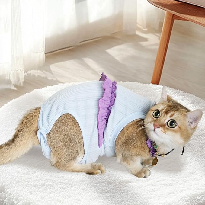 Cat Recovery Suit,Kitten Onesie After Surgery,E-Collar Alternative for Abdominal Wound and Skin Diseases,Soft Breathable Bodysuit After Spay(Blue-m)