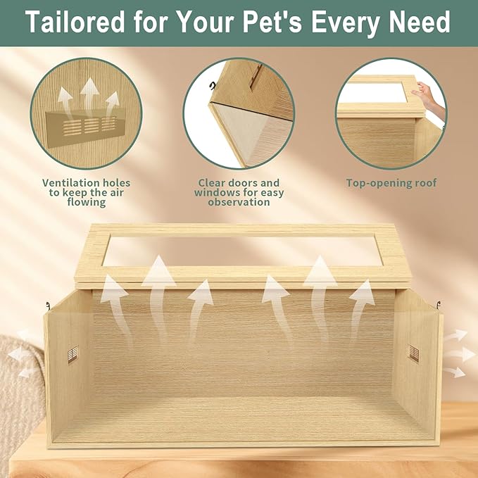 Large Hamster Cage 48", Top Opening Lockable Roof, Gerbil Cage with Ventilation Window, Dwarf Hamster Cages and Habitats, Chewproof Syrian Hamster Habitat Enclosure, (Wooden, 48" L x 20" W x 20" H)