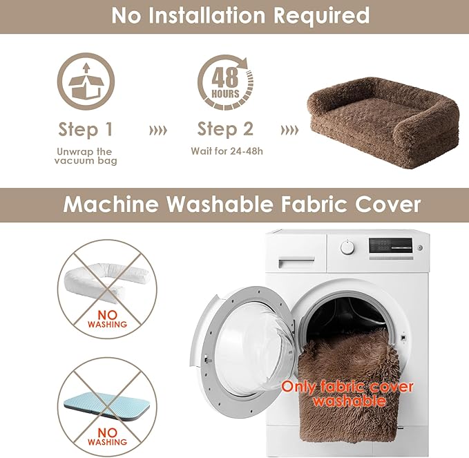 EHEYCIGA Foldable Human Dog Bed, Orthopedic Memory Foam Human Sized Dog Bed, Waterproof Pet Bed for People, Faux Fur Pet Couch for Adult, Brown, 72"x44"x11"