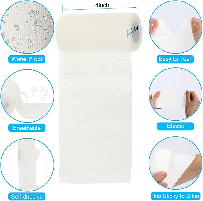 Treela 36 Pcs Self Adherent Bandage 4" X 5 Yard Wrap Breathable Cohesive Bandage Elastic Adhesive Tape for Stretch Athletic Sports Wrist Ankle(White)