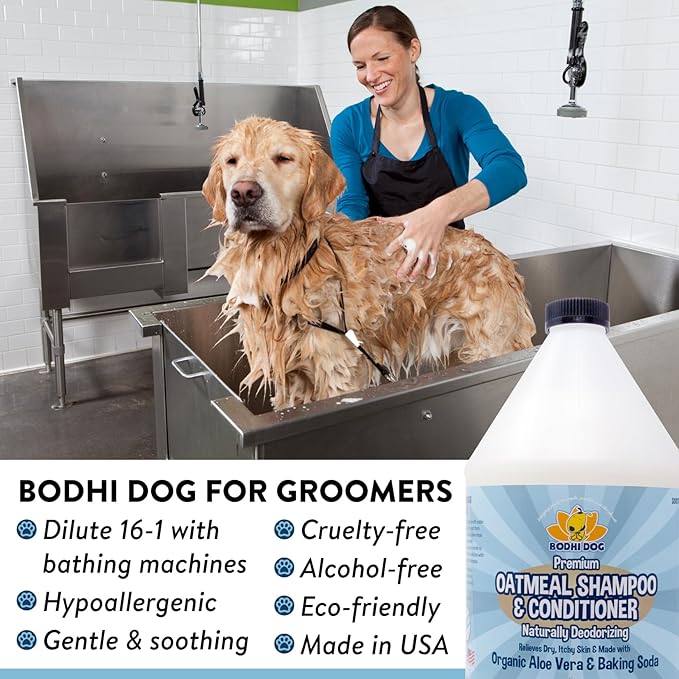 Bodhi Dog Organic Oatmeal Dog Shampoo & Conditioner - Hypoallergenic Formula - Naturally Deodorize Dogs, Cats & Pets - Moisturizes Dry, Itchy & Sensitive Skin - Made in USA (1 Gallon)