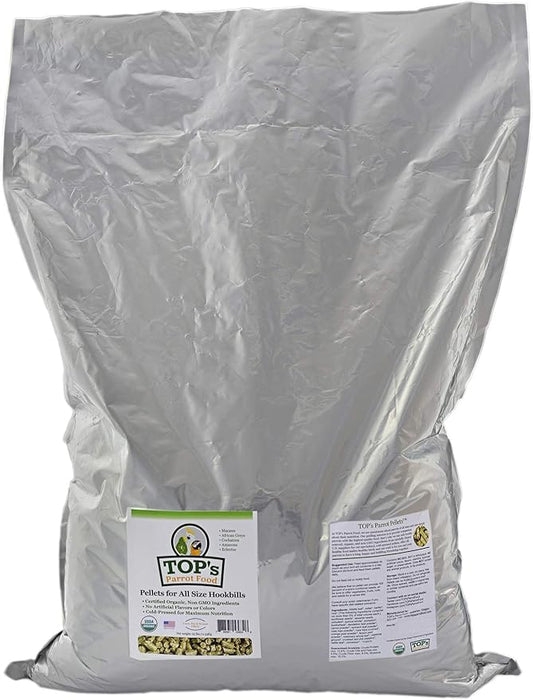 TOP's Parrot Food Pellets Hookbills, Small, Medium and Large Parrots - USDA Organic Certified - 25 lb / 11.33 kg