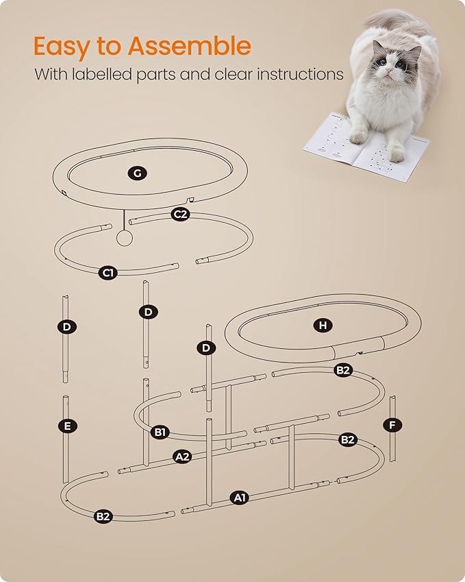 Feandrea 2-Tier Elevated Cat Hammock Bed, Breathable Furniture for Multi-Cat Households Indoor and Outdoor, with Removable Washable Mesh, Steel Frame, for Summer, Dove Gray UPCB012G01