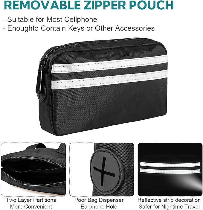 Hands Free Dog Leash with Pouch, Double Leash for Two Dogs, Retractable Bungee with Double Padded Handles, Dog Waist Leash for Dog Walking, Running Leash for Dogs, Dog Walking Accessories