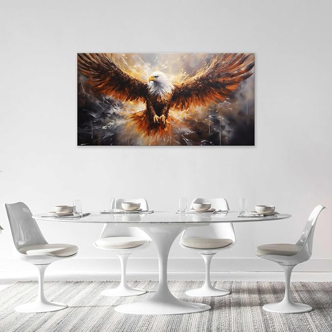 Bald Eagle Animal Large Canvas Flying Bird Wildlife Oversize Wall Art Living Room Big Wings Kitchen Pictures Framed Prints Aesthetics Wall Decor Painting Artwork for Bedroom Dining Office Home 60"x30"