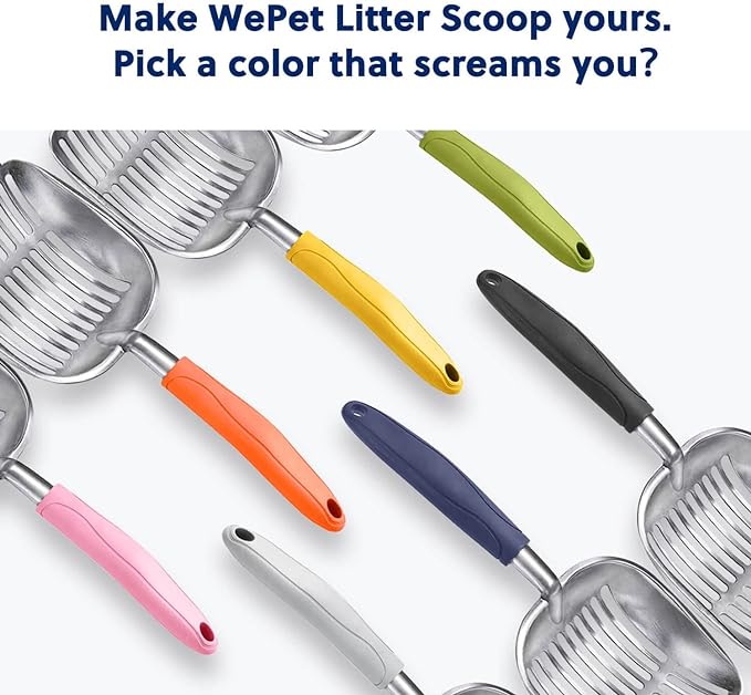 WePet Cat Litter Scoop, Aluminum Alloy Sifter, Kitty Metal Scooper, Deep Shovel, Long Handle, Poop Sifting, Kitten Pooper Lifter, Durable, Heavy Duty, for Litter Box