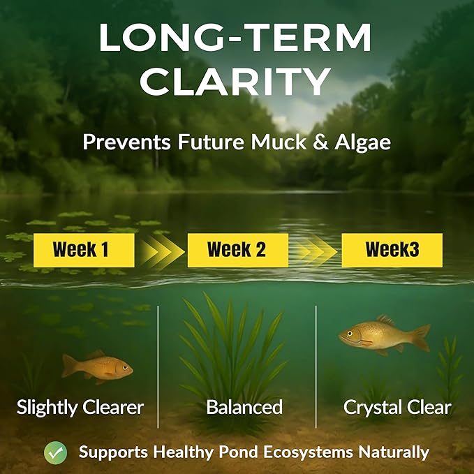 Muck Clear - 15LB Beneficial Bacteria for Ponds & Lake, Boost Enzymes, Sludge Odor Away, Outdoor Fish Pond Water Clarifier, Safe for Aquatic Life, Treats Up to 90,000 Sq Ft