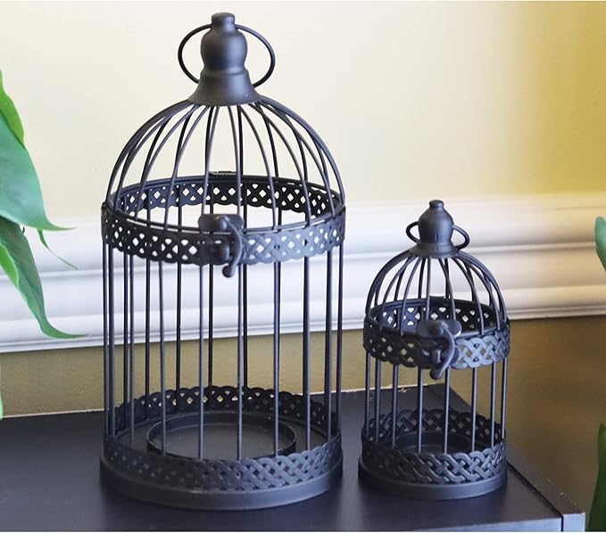 Vela Lanterns Bird Cage Decor Candle Holder Lantern Decorative Table Centerpiece Halloween Decorations, Black, Set of 4