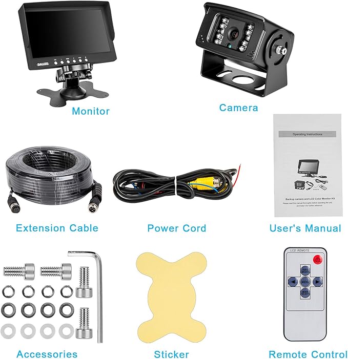 Truck Backup Camera Monitor kit,Heavyduty Vehicle Waterproof Night Vision Wide Angle Rearview Cab Cam+7 inch Screen+66ft Extension Cable for Bus/Van/Fifth Wheel/Trailer/RV/Camper/Pickup/(12V-24V)