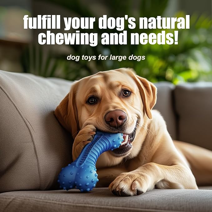 Dog Toys for Aggressive Chewers, Chew Toys for Medium Large Dogs, Durable Natural Rubber Toys with Bacon Flavor, Indestructible Dog Toy,Blue