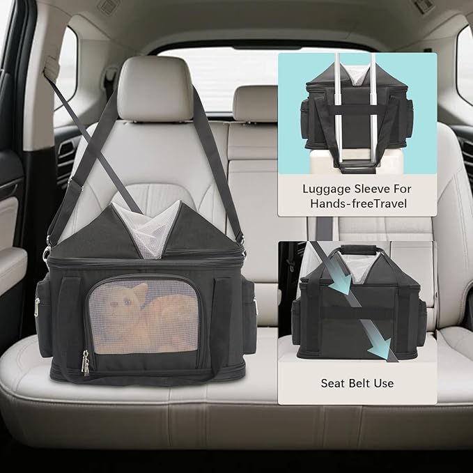 2-in-1 Stylish Dog Purse Carrier Soft-Sided Carriers Travel Tote Bag for Small Dogs Cats, Fashion Foldable Pet Bag for Puppies Small Animals with Pockets (Black, 16.2" x 11.4" x 13")