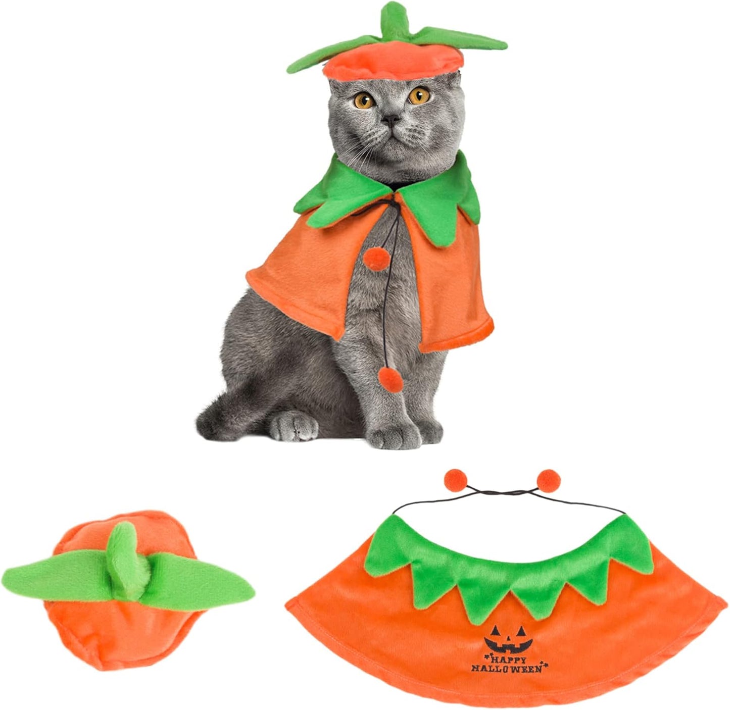 Halloween Cat Costumes Kitten Pumpkin Cloak Hat Set Halloween Pumpkin Costumes for Cats Kittens