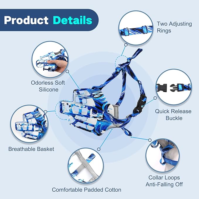 Basket Muzzle to Prevent Biting, Dog Muzzle for Large Medium Small Dogs Allows Panting Drinking Anti Chewing, Perfect for Grooming Trimming Training and Aggressive Reactive Dogs (Blue, Size 4)