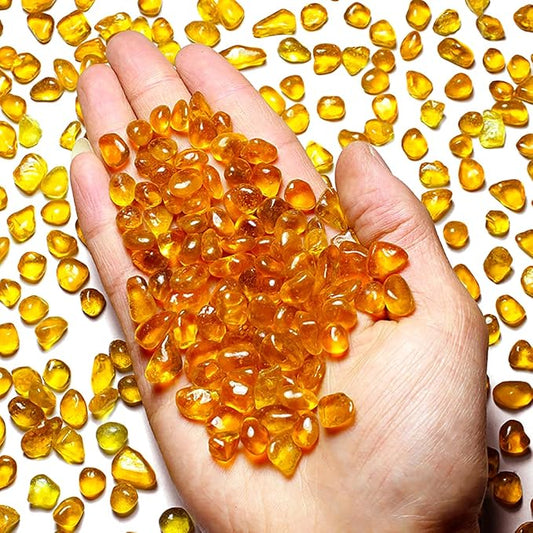 1 Lb (460 g) Orange Sea Glass Stones Irregular Rainbow Glass Pebble Decorative Rock Quartz Tumbled Gemstone Chips for Aquarium Decoration/Vase Filler/Jewelry Making/Handwork Craft/Gems Display