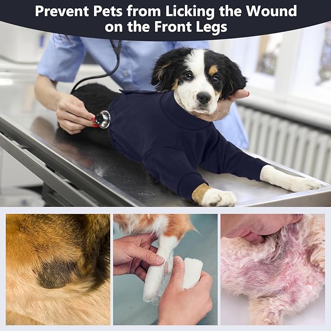 IDOMIK Dog Recovery Suit, Dog Surgery Recovery Suit Front Legs, Comfy Joint Leg Sleeves After Surgery, Elbow Braces Protector for Leg Injuries & Joint Pain, Cone Collar Alternatives,Navy,3XL