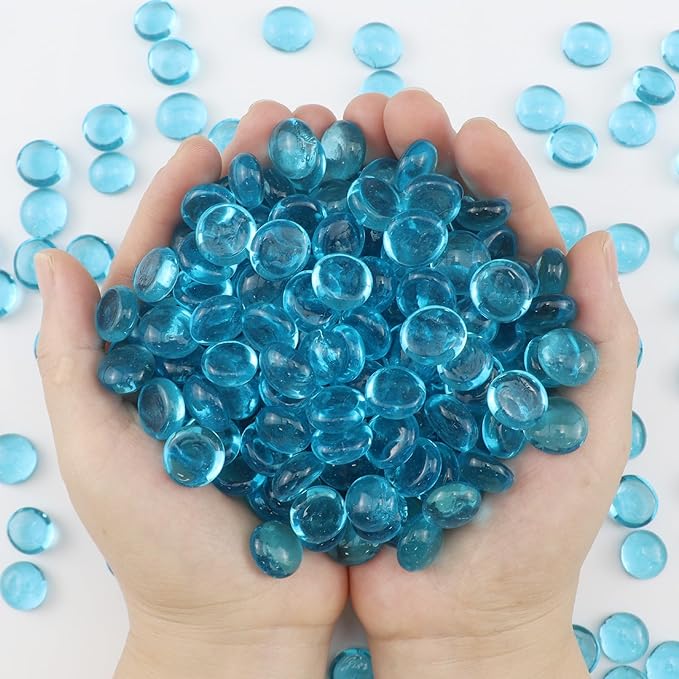 2.16LB Glass Beads Vase Filler Aquarium Gravel Decor Flat Glass Marbles Gems Pebbles Fish Tank Rocks Home Decorative Art Craft - Light Blue