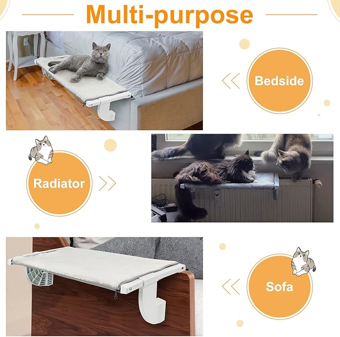 Sunhoo Cat Window Perch Hammock Kitty Bed for Windowsill Bedside Large Cats Shelf Seat inside with Adjustable Ledge Sturdy Removable Cover Easy Assembly No Suction No Drill Hold 40lbs 26.54*13.58in(L)