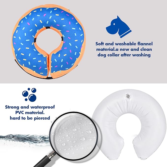 Katoggy Inflatable Cone Collar for Dogs After Surgery, Soft Adjustable Blow up Donut E-Collar for Small Medium Large Dogs and Cats