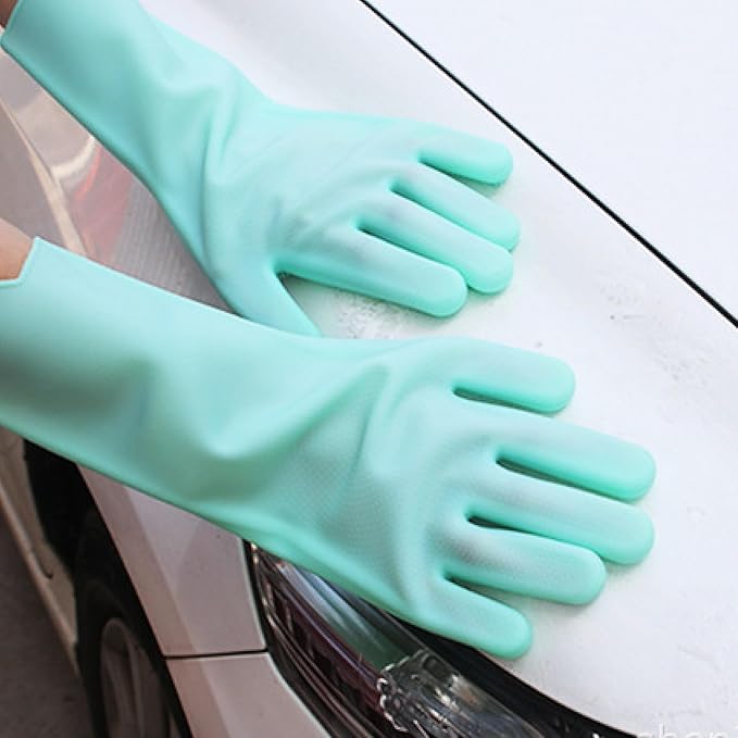 Pet Grooming Gloves,Heat-Resistant Silicone Gloves with High-Density Teeth for Enhanced Massaging and Bathing of Dogs and Cats (Green, 1 Pair)