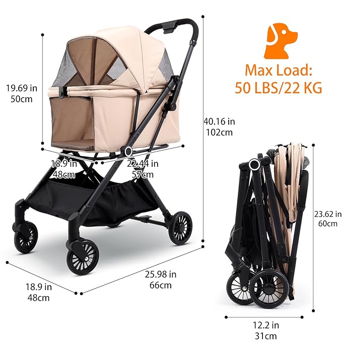 Foldable Dog Stroller - Lightweight Pet Stroller with One-Step Folding, No Assembly Required for Walking, Travel & Shopping, Perfect for Small Dogs, Senior Pets & Cats