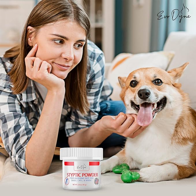 Styptic Powder for Dogs, Cats, and Birds (2 oz) by Evo Dyne | Fast-Acting Blood Stop for Pets | Quick Stop Bleeding Powder for Dog Nail Clipping, Grooming, Cuts and More (1-Pack)