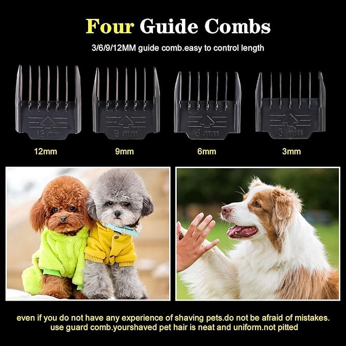 Dog Clippers for Grooming, Professional 5000mAh Battery Dog Trimmer for Thick Hair,Heavy Duty Cordless Dog Trimmer for Grooming, Low Noise with Guard Combs for Dog Cat