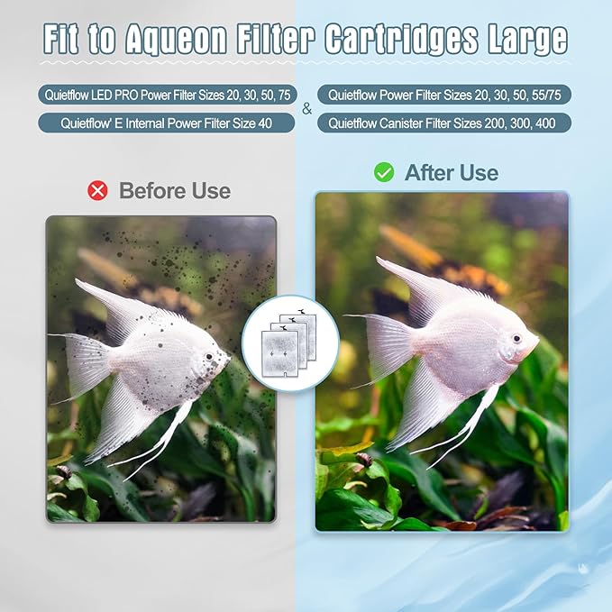 12 Pack Large Filter Cartridges Compatible with Aqueon QuietFlow Power Filter Size 20,30,50,75 & E Internal Power Filter Size 40 & Canister Filter Size 200/300/400 & Zilla Large Filter