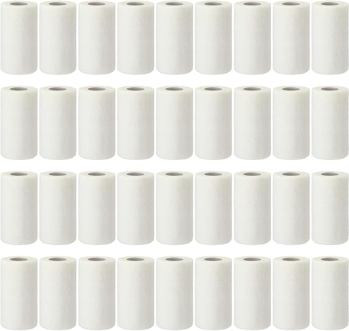 Treela 36 Pcs Self Adherent Bandage 4" X 5 Yard Wrap Breathable Cohesive Bandage Elastic Adhesive Tape for Stretch Athletic Sports Wrist Ankle(White)
